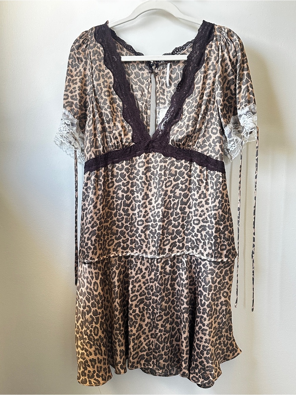 Free people Leopard Print Lace-Trim Dress